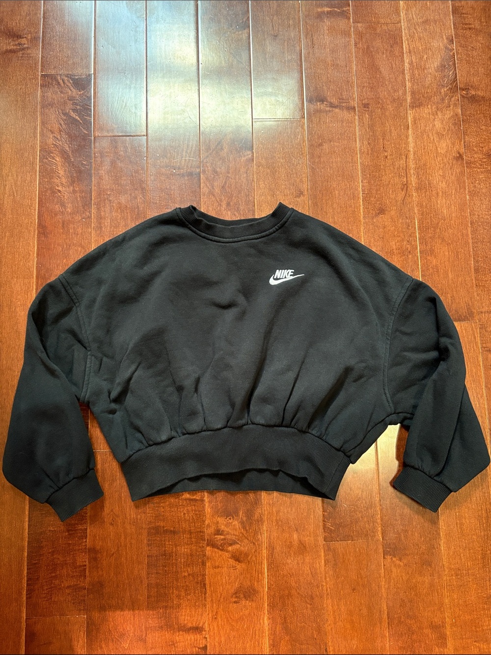 Nike Black Cropped Crew Sweatshirt with White Logo Size Small